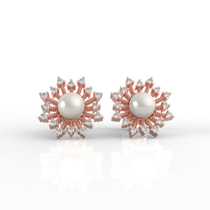 92.5 Pearl Studded Silver Sunburst Earrings