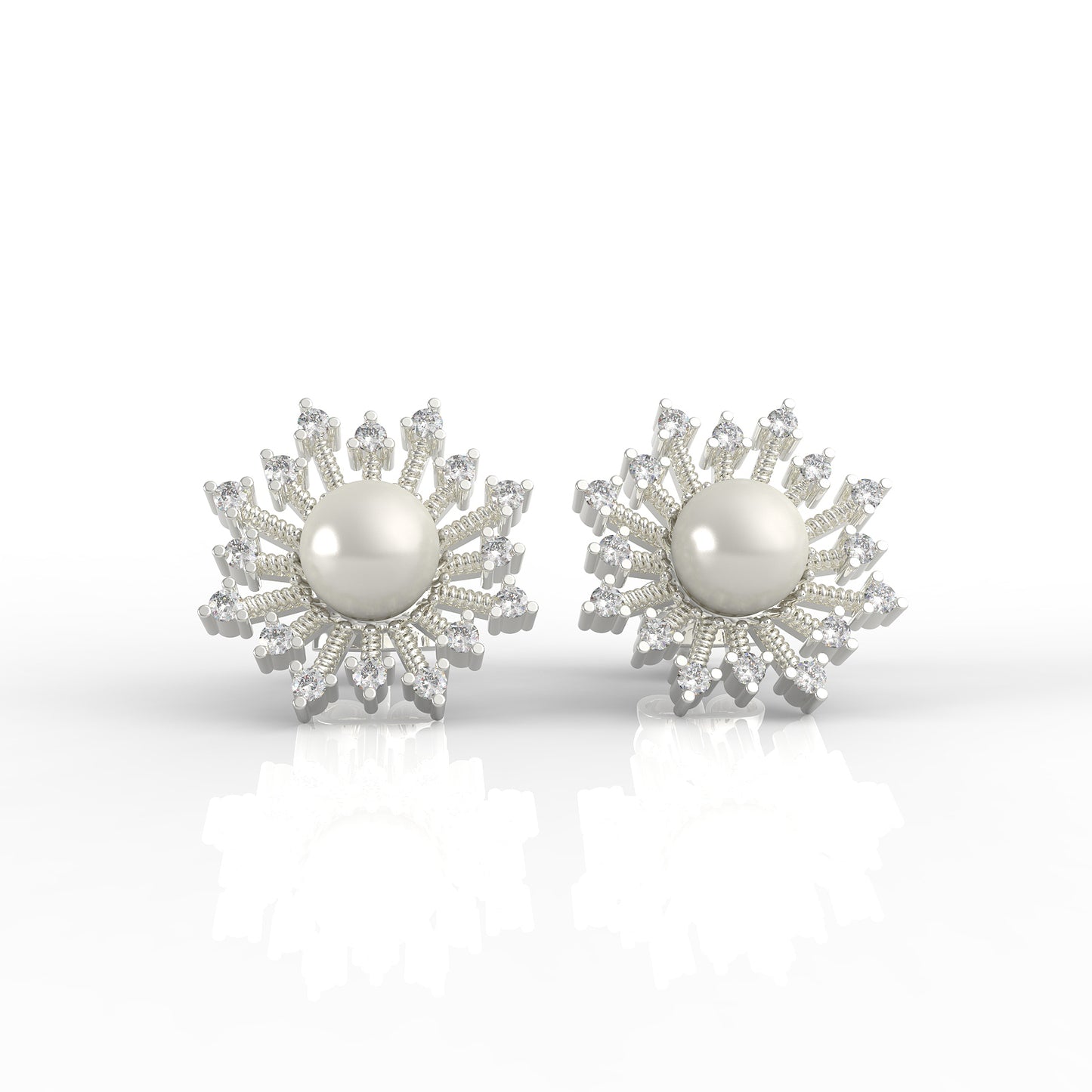 92.5 Pearl Studded Silver Sunburst Earrings