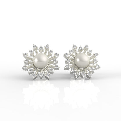 92.5 Pearl Studded Silver Sunburst Earrings