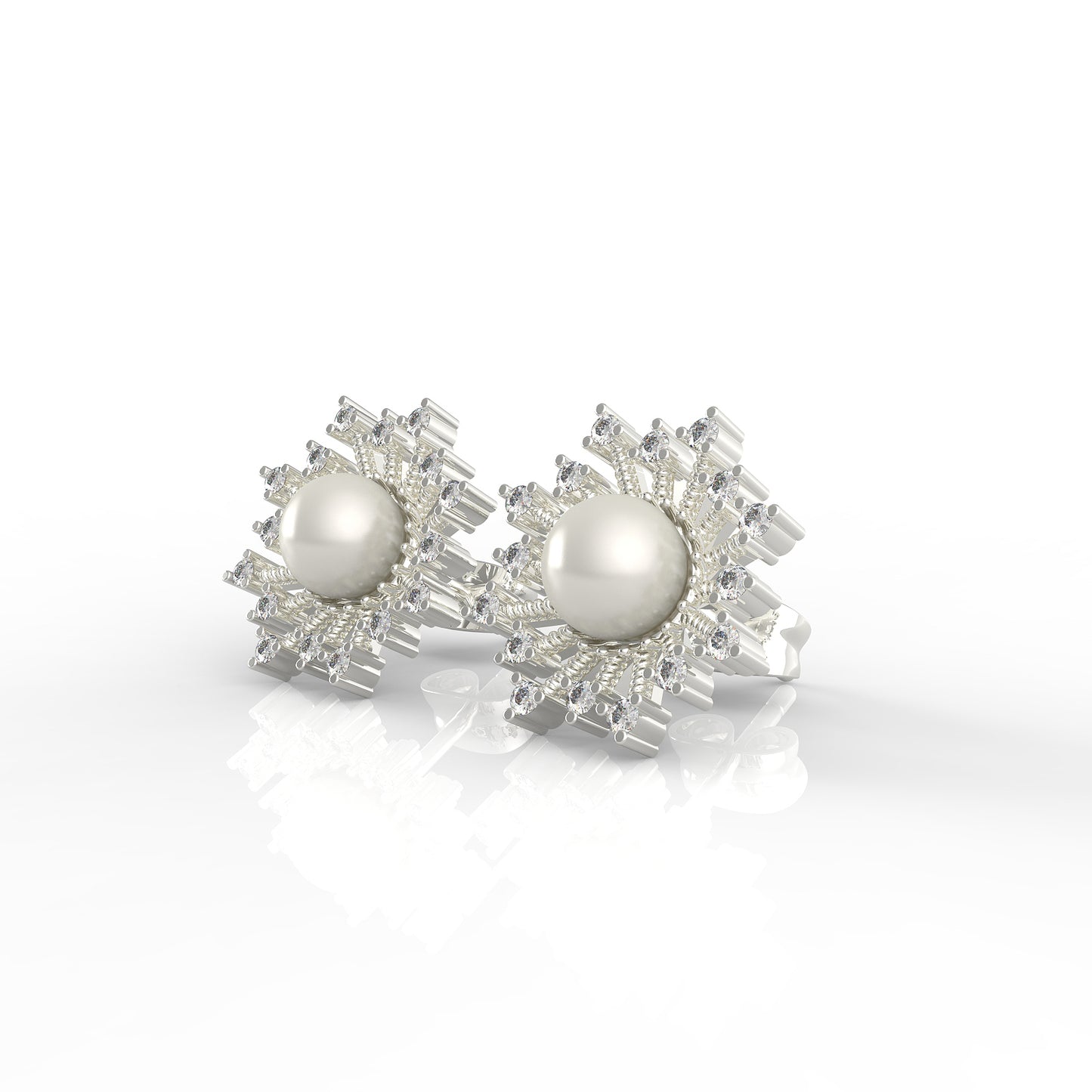 92.5 Pearl Studded Silver Sunburst Earrings