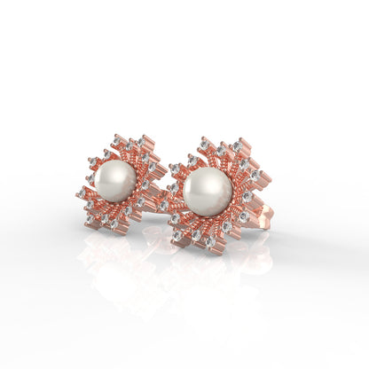 92.5 Pearl Studded Silver Sunburst Earrings