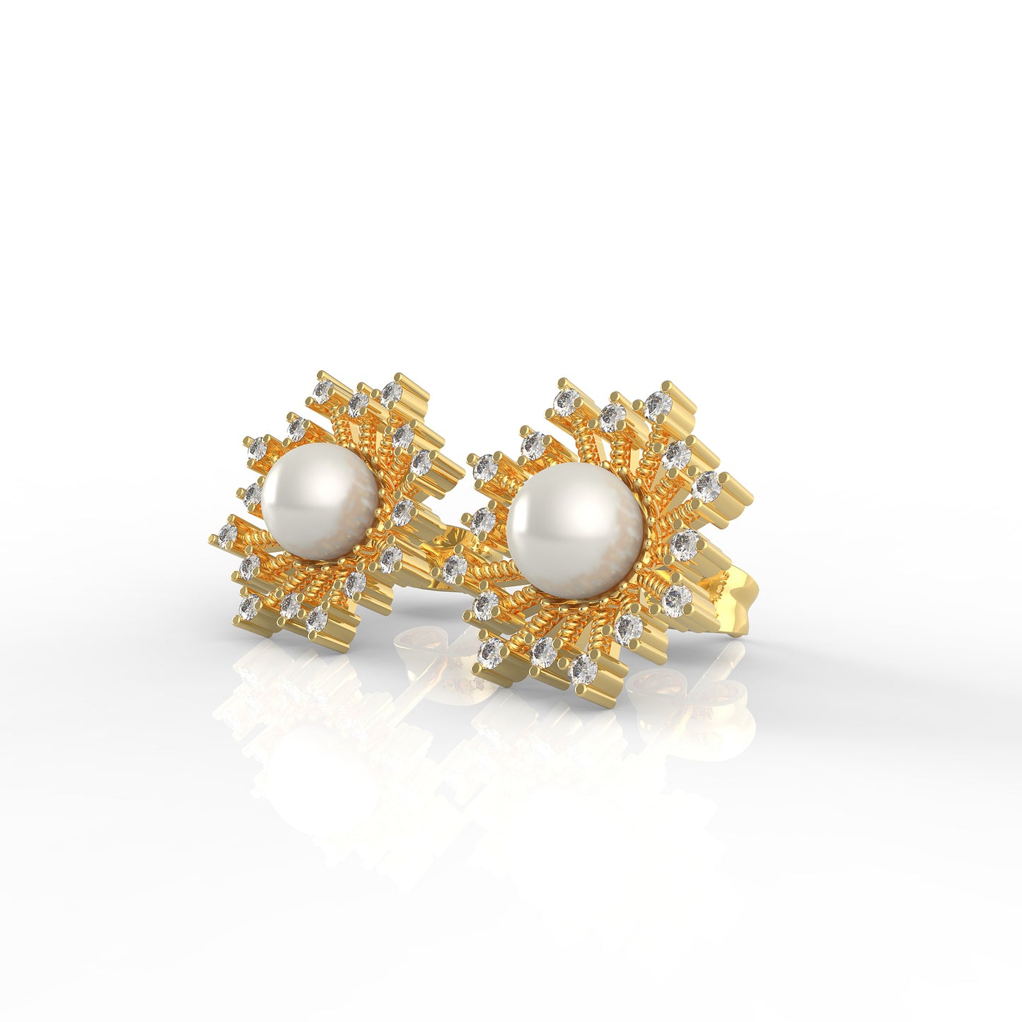 92.5 Pearl Studded Silver Sunburst Earrings